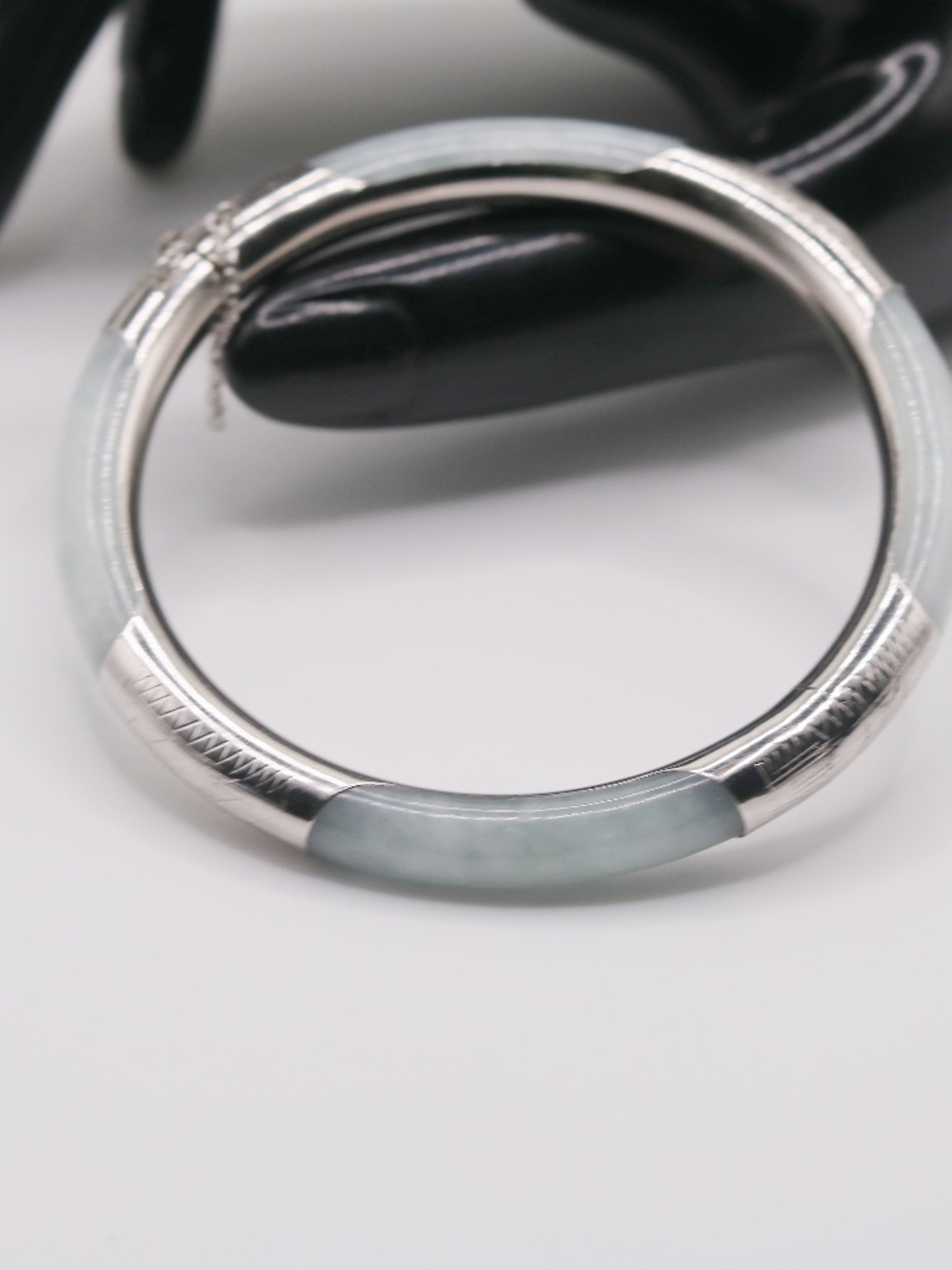 Green jadeite jade sterling bangle bracelet